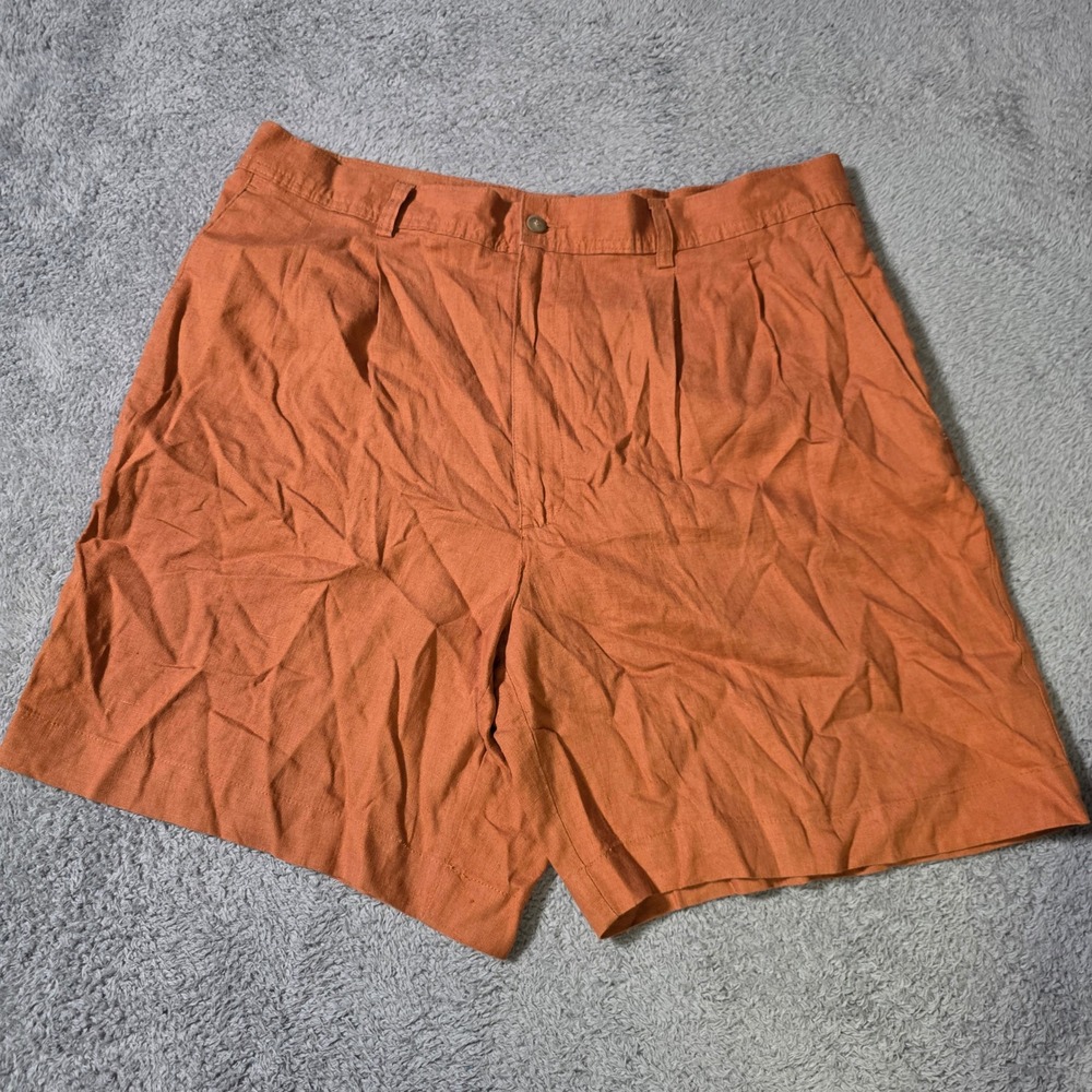 Claiborne Mens 38 Shorts Rust Orange 100% Linen Pleated Front Summer Vacation